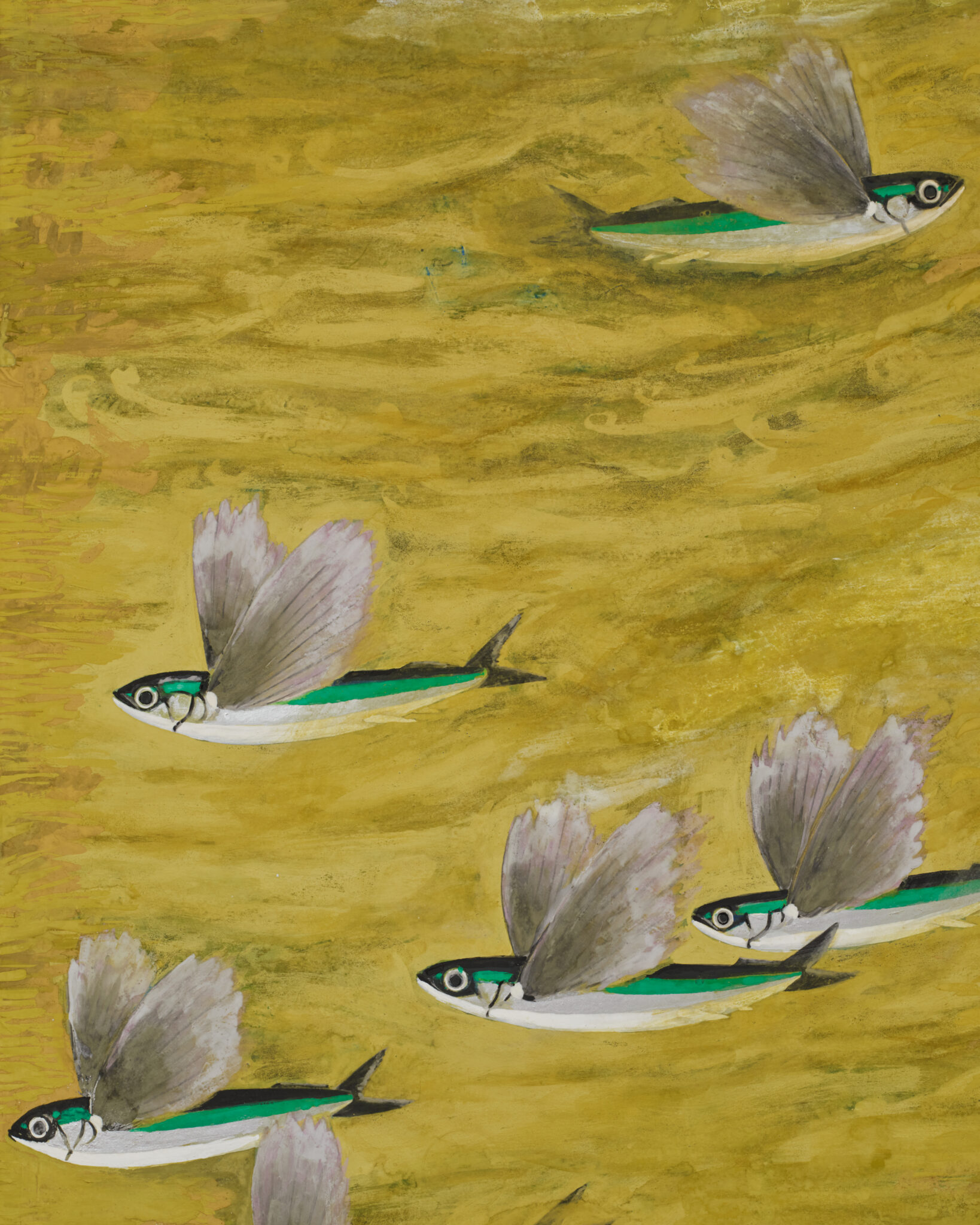 Japanese Two Panel Screen: Flying Fish