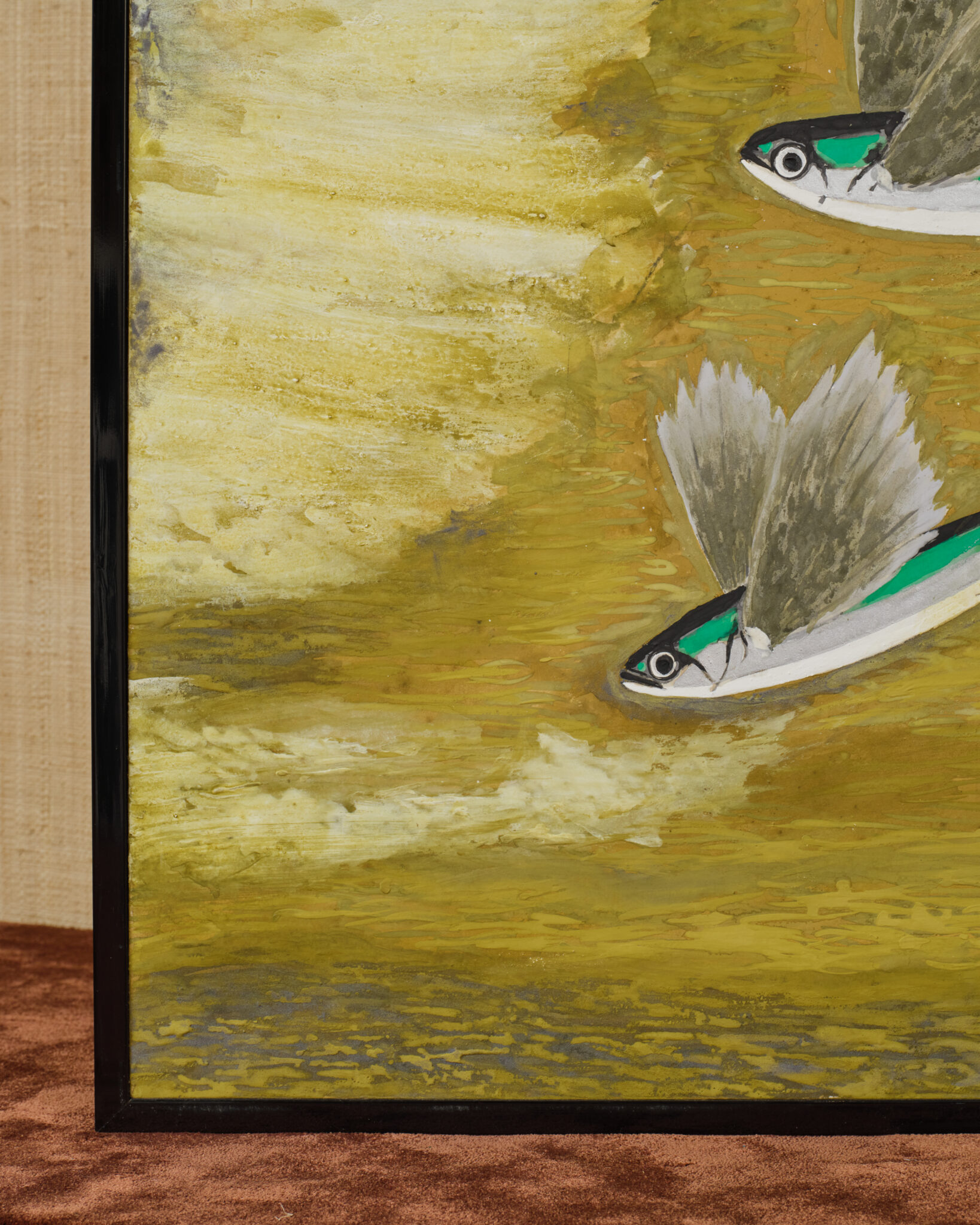 Japanese Two Panel Screen: Flying Fish