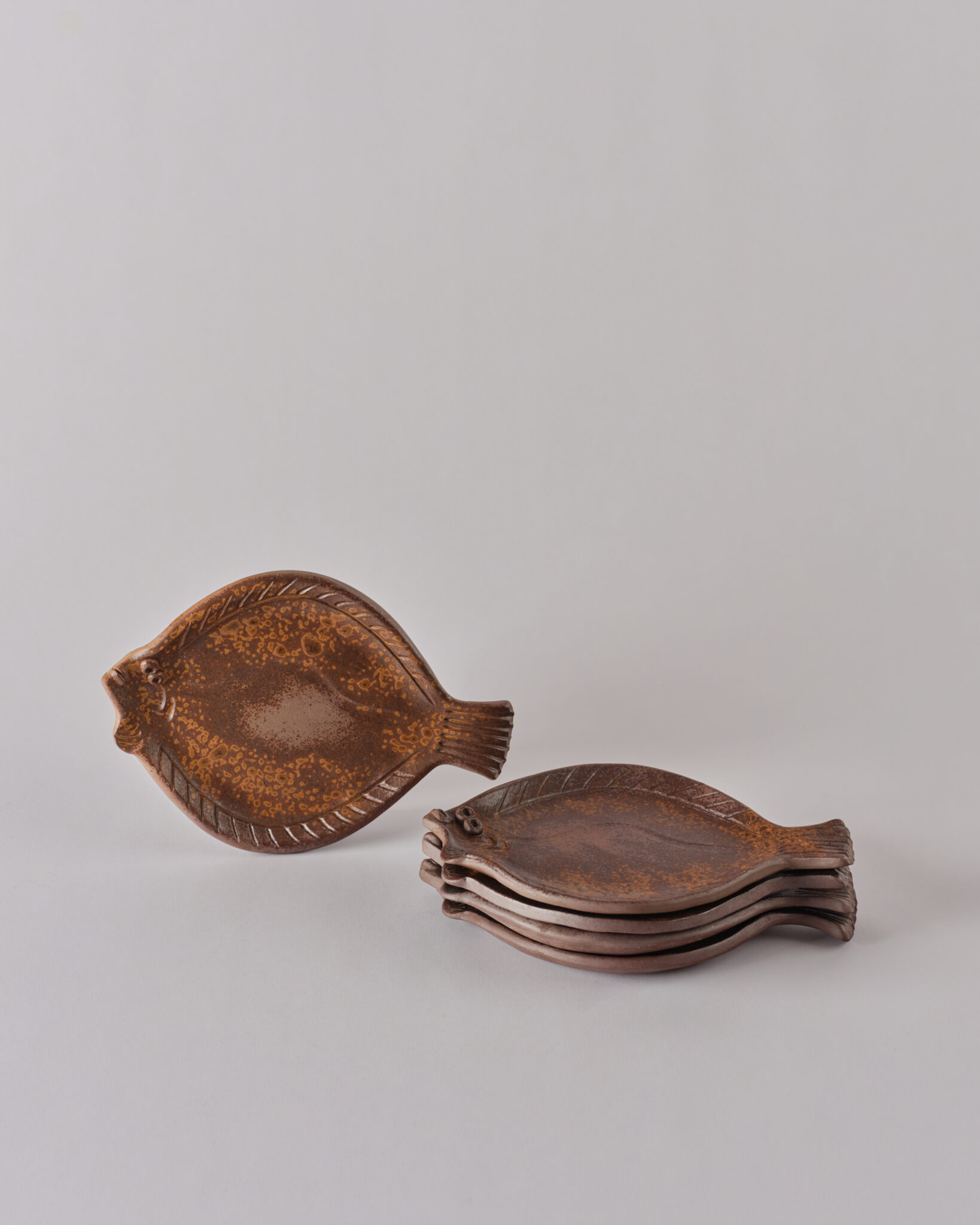 Set of Five Japanese Bizen Fish-Shaped Dishes