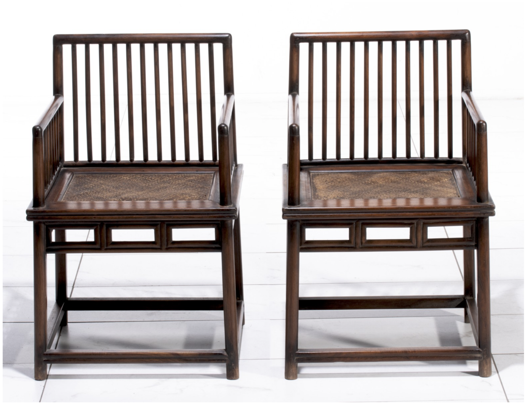 Pair of Late Qing Dynasty Chinese Spindle-Back Arm Chairs