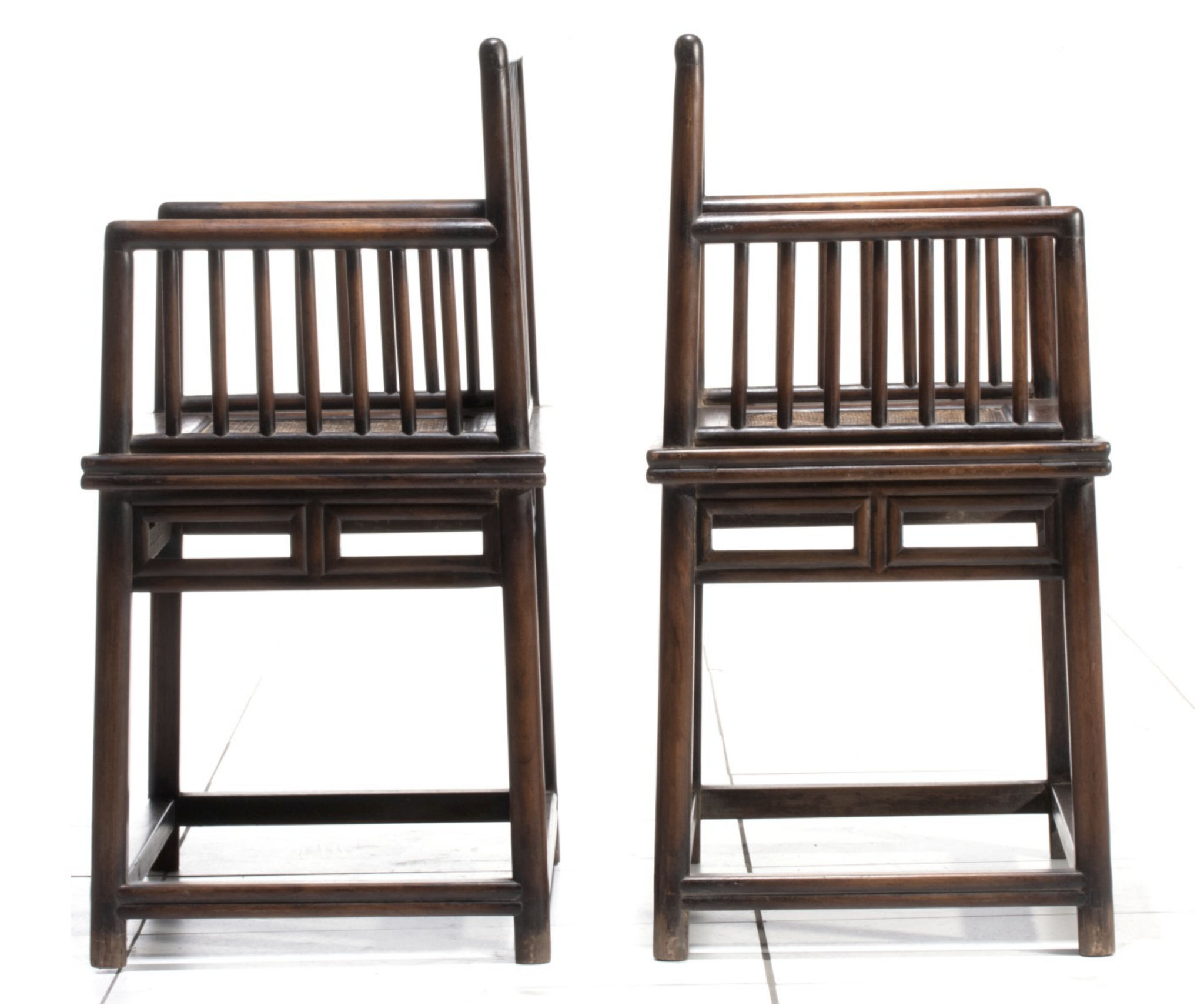 Pair of Late Qing Dynasty Chinese Spindle-Back Arm Chairs