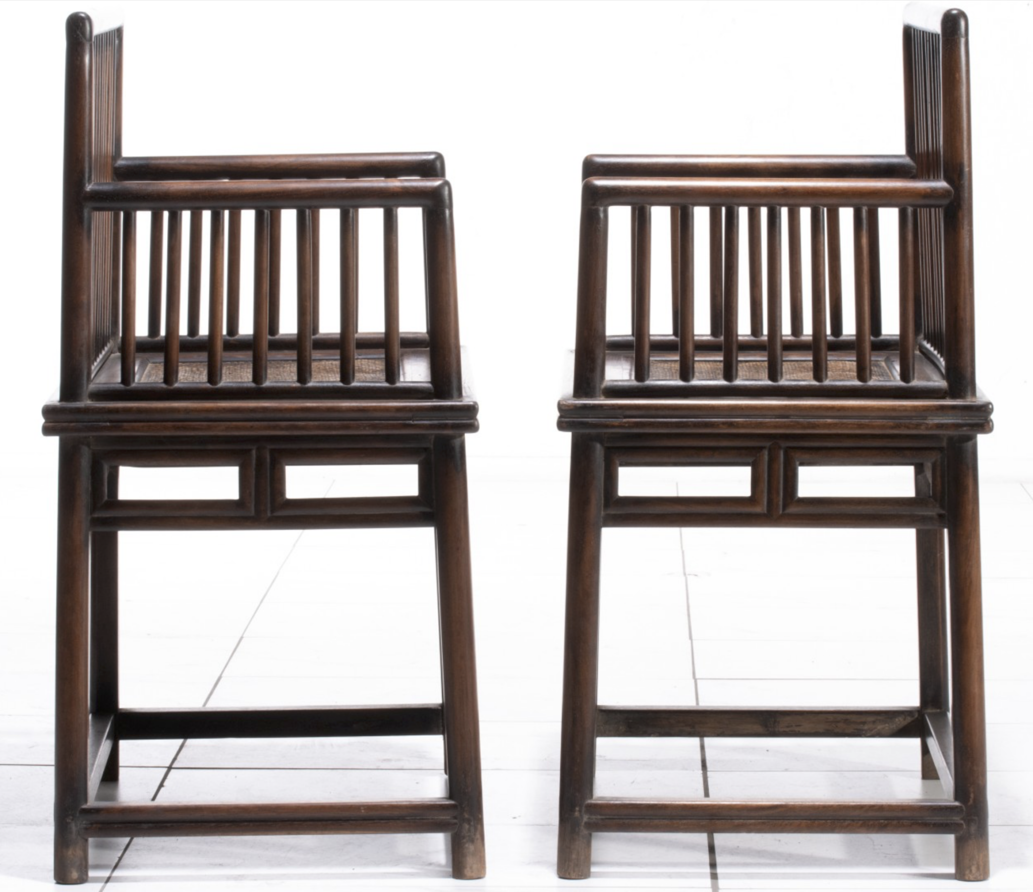 Pair of Late Qing Dynasty Chinese Spindle-Back Arm Chairs